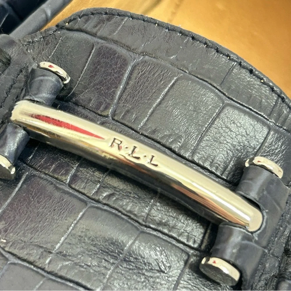 Lauren Ralph Lauren Caliana Croc Embossed Navy Leather Driving Loafers 7.5